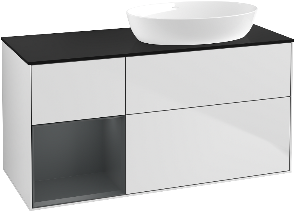 Тумба под раковину Villeroy & Boch Finion 120х50,1 см с подсветкой МДФ белый матовый лак/стекло черное матовое FA42HGMT