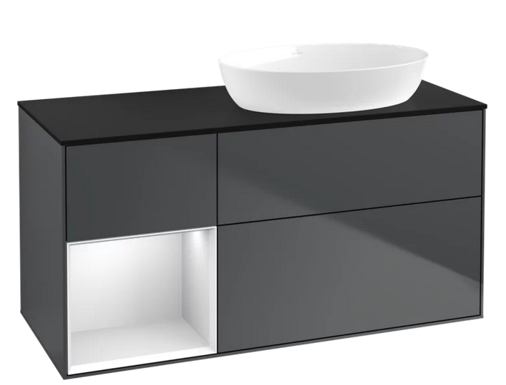 Тумба под раковину Villeroy & Boch Finion 120х50,1 см с подсветкой МДФ темно-синий матовый лак/стекло черное матовое FA42MTHG