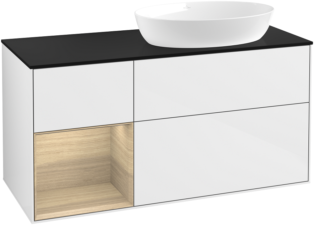 Тумба под раковину Villeroy & Boch Finion 120х50,1 см с подсветкой МДФ глянцевый белый лак/стекло черное матовое FA42PCGF