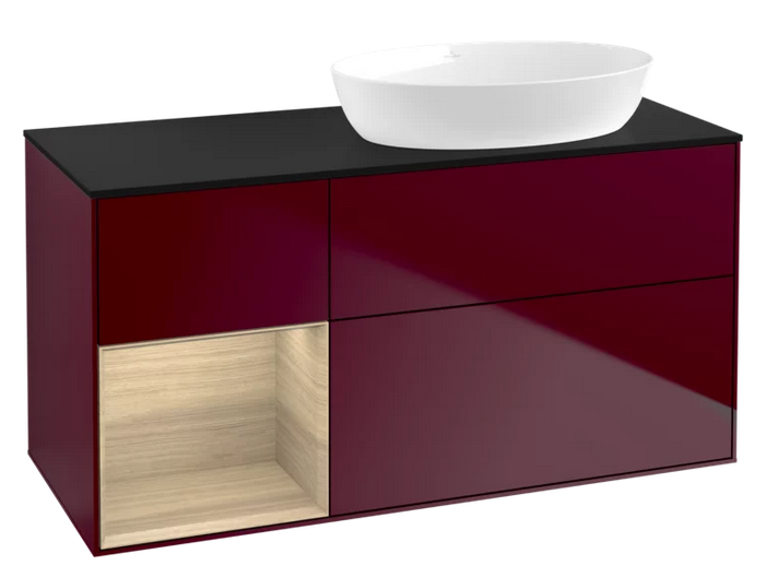 Тумба под раковину Villeroy & Boch Finion 120х50,1 см с подсветкой МДФ пион матовый лак/стекло черное матовое FA42PCHB