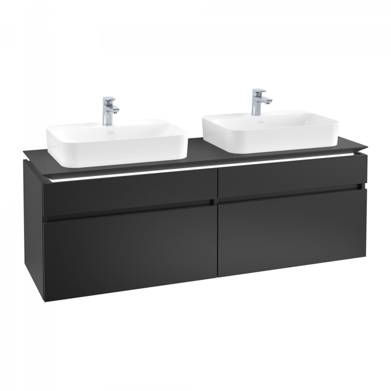 Тумба під раковину Villeroy&Boch Legato 160х55 см з підсвічуванням МДФ/ДСП чорний матовий лак B600L0PD