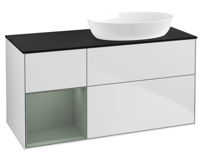 Тумба под раковину Villeroy & Boch Finion 120х50,1 см с подсветкой МДФ белый матовый лак/стекло черное матовое FA42GMMT