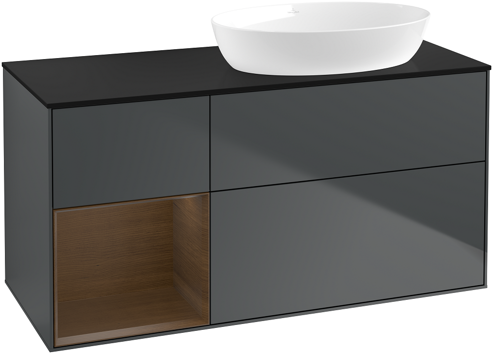 Тумба под раковину Villeroy & Boch Finion 120х50,1 см с подсветкой МДФ темно-синий матовый лак/стекло черное матовое FA42GNHG