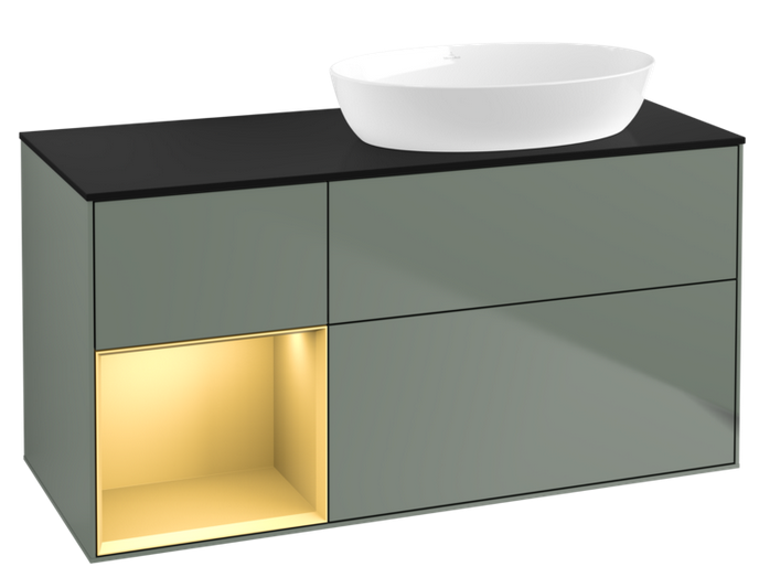 Тумба під раковину Villeroy & Boch Finion 120х50,1 см із підсвічуванням МДФ оливковий матовий лак/скло чорне матове FA42HFGM