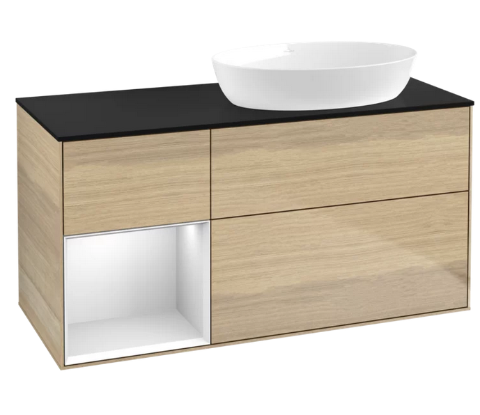 Тумба під раковину Villeroy & Boch Finion 120х50,1 см із підсвічуванням МДФ шпон дуба/скло чорне матове FA42MTPC