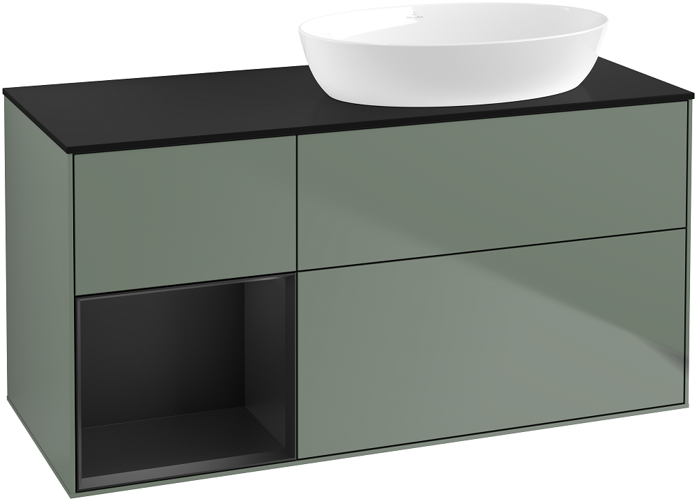 Тумба под раковину Villeroy & Boch Finion 120х50,1 см с подсветкой МДФ оливковый матовый лак/стекло черное матовое FA42PDGM