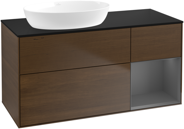 Тумба под раковину Villeroy & Boch Finion 120х50,1 см с подсветкой МДФ шпон грецкого ореха/стекло черное матовое FA52GKGN