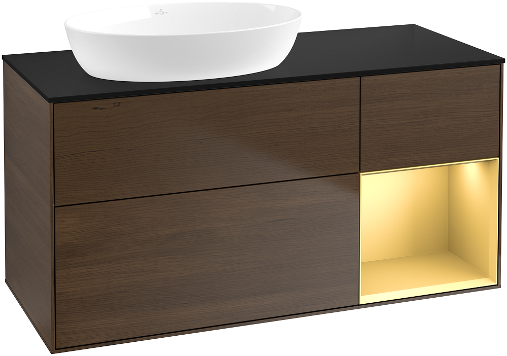 Тумба под раковину Villeroy & Boch Finion 120х50,1 см с подсветкой МДФ шпон грецкого ореха/стекло черное матовое FA52HFGN