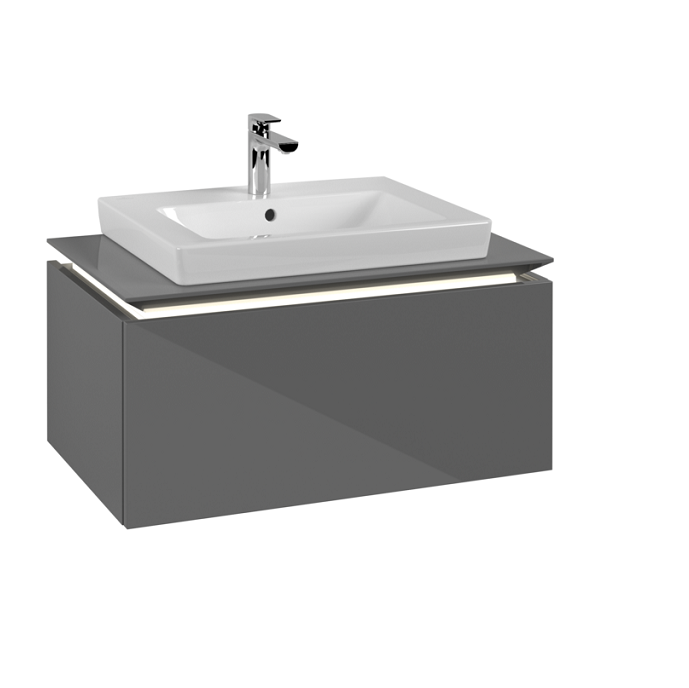 Тумба под раковину Villeroy & Boch Legato 80х38 см с подсветкой МДФ/ДСП глянцевый серый B678L0FP