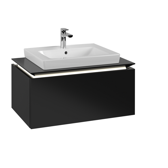 Тумба под раковину Villeroy & Boch Legato 80х38 см с подсветкой МДФ/ДСП черный матовый лак B678L0PD