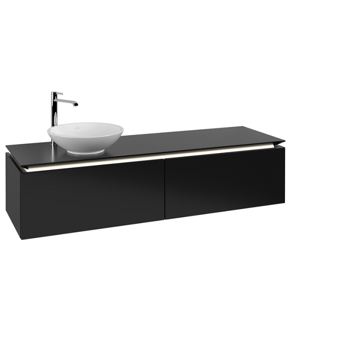 Тумба під раковину Villeroy&Boch Legato 160х38 см з підсвічуванням МДФ/ДСП чорний матовий лак B595L0PD