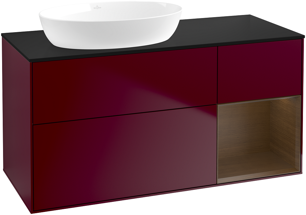 Тумба під раковину Villeroy & Boch Finion 120х50,1 см з підсвічуванням МДФ півонія матовий лак/скло чорне матове FA52GNHB