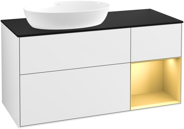 Тумба під раковину Villeroy & Boch Finion 120х50,1 см з підсвіткою МДФ білий глянцевий лак/скло чорне матове FA52HFGF