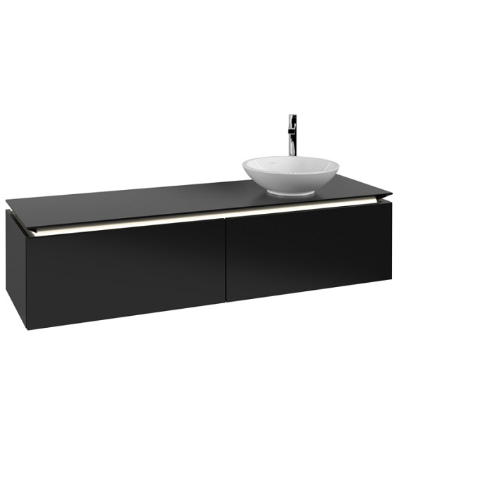 Тумба под раковину Villeroy & Boch Legato 160х38 см с подсветкой МДФ/ДСП черный матовый лак B597L0PD