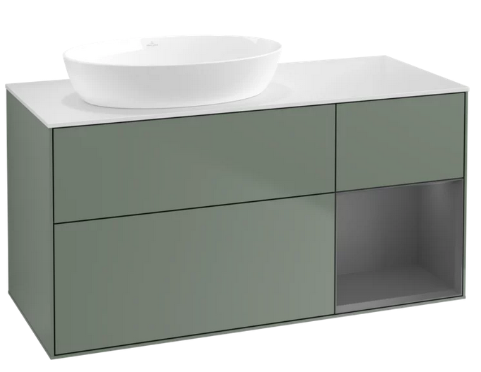 Тумба под раковину Villeroy & Boch Finion 120х50,1 см с подсветкой МДФ оливковый матовый лак/стекло белое матовое FA51GKGM