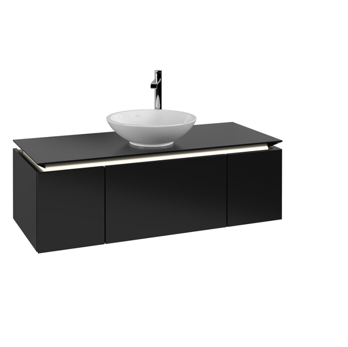 Тумба під раковину Villeroy&Boch Legato 120х38 см з підсвічуванням МДФ/ДСП чорний матовий лак B577L0PD