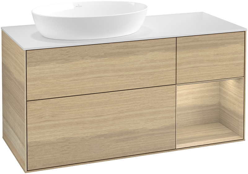 Тумба под раковину Villeroy & Boch Finion 120х50,1 см с подсветкой МДФ шпон дуба/стекло белое матовое FA51PCPC
