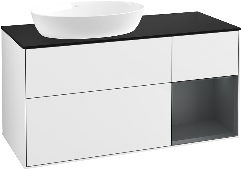 Тумба під раковину Villeroy & Boch Finion 120х50,1 см з підсвіткою МДФ білий глянцевий лак/скло чорне матове FA52HGGF