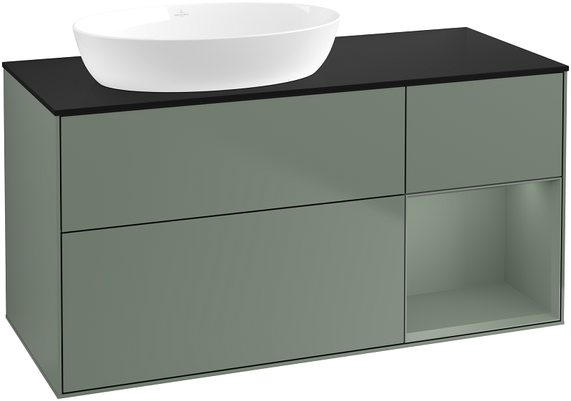 Тумба под раковину Villeroy & Boch Finion 120х50,1 см с подсветкой МДФ оливковый матовый лак/стекло черное матовое FA52GMGM
