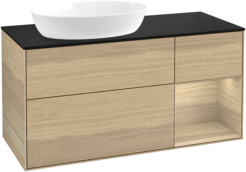 Тумба под раковину Villeroy & Boch Finion 120х50,1 см с подсветкой МДФ шпон дуба/стекло черное матовое FA52PCPC