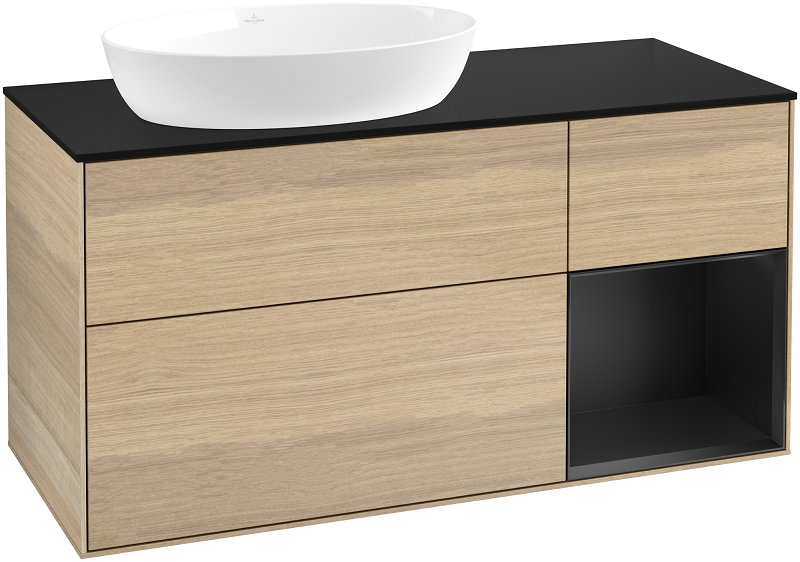 Тумба под раковину Villeroy & Boch Finion 120х50,1 см с подсветкой МДФ шпон дуба/стекло черное матовое FA52PDPC
