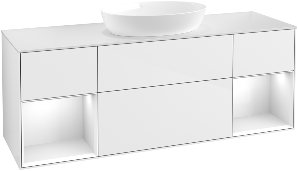 Тумба под раковину Villeroy & Boch Finion 160х50,1 см с подсветкой МДФ глянцевый белый лак/стекло белое матовое FD01GFGF