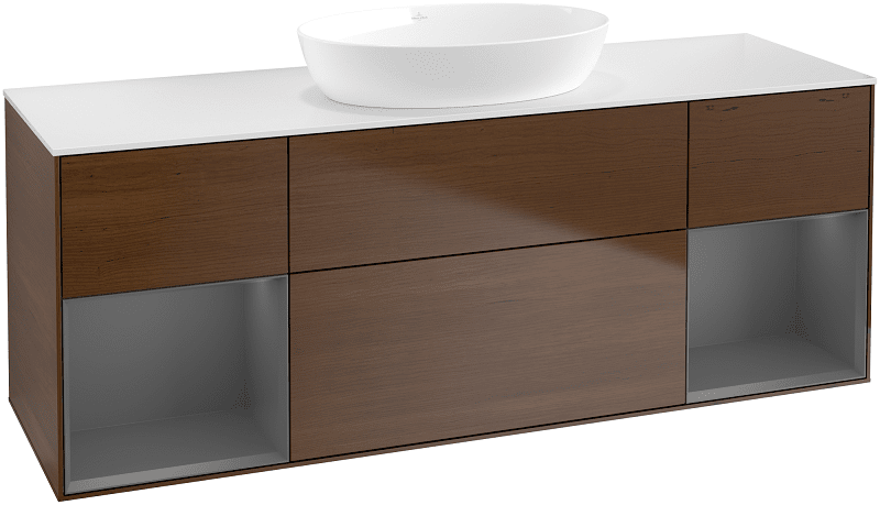 Тумба под раковину Villeroy & Boch Finion 160х50,1 см с подсветкой МДФ шпон грецкого ореха/стекло белое матовое FD01GKGN