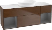 Тумба под раковину Villeroy & Boch Finion 160х50,1 см с подсветкой МДФ шпон грецкого ореха/стекло белое матовое FD01GKGN