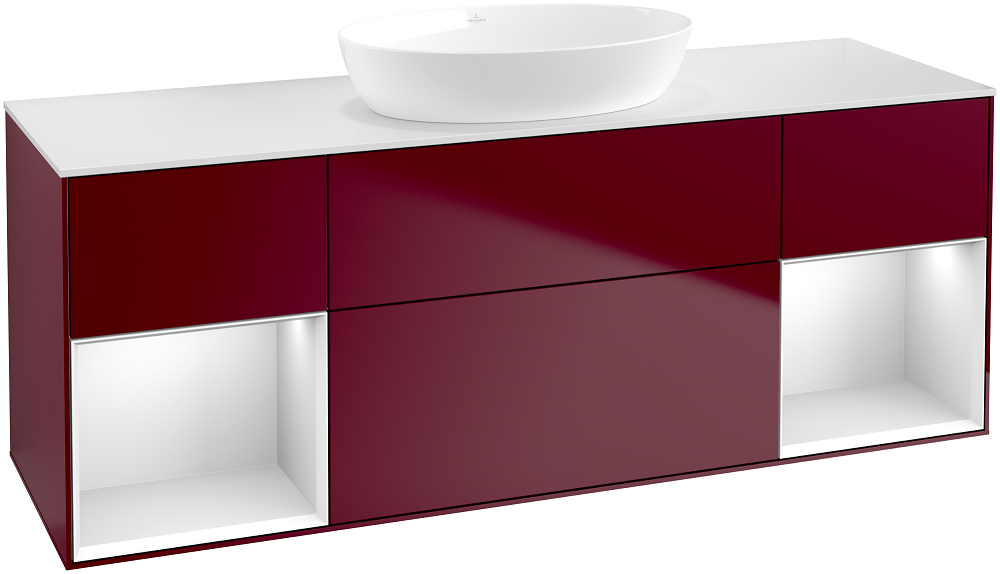 Тумба под раковину Villeroy & Boch Finion 160х50,1 см с подсветкой МДФ пион матовый лак/стекло белое матовое FD01MTHB