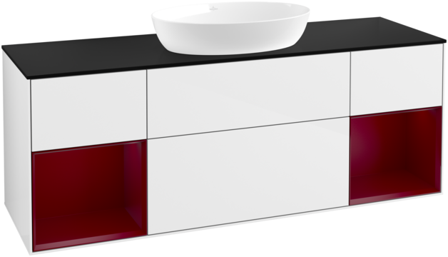 Тумба под раковину Villeroy & Boch Finion 160х50,1 см с подсветкой МДФ глянцевый белый лак/стекло черное матовое FD02HBGF