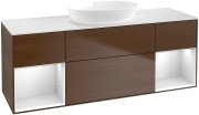 Тумба під раковину Villeroy & Boch Finion 160х50,1 см із підсвічуванням МДФ шпон волоського горіха/скло біле матове FD01MTGN