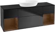 Тумба під раковину Villeroy & Boch Finion 160х50,1 см із підсвічуванням МДФ чорний матовий лак/скло чорне матове FD02GNPD