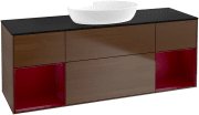 Тумба під раковину Villeroy & Boch Finion 160х50,1 см із підсвічуванням МДФ шпон волоського горіха/скло чорне матове FD02HBGN