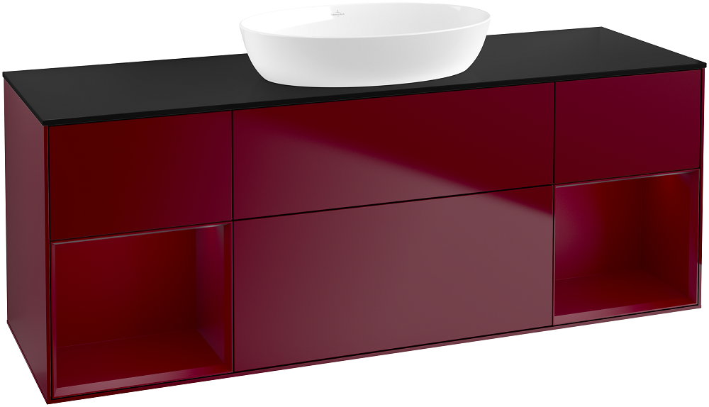 Тумба під раковину Villeroy & Boch Finion 160х50,1 см з підсвічуванням МДФ півонія матовий лак/скло чорне матове FD02HBHB