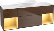 Тумба під раковину Villeroy & Boch Finion 160х50,1 см із підсвічуванням МДФ шпон волоського горіха/скло біле матове FD01HFGN