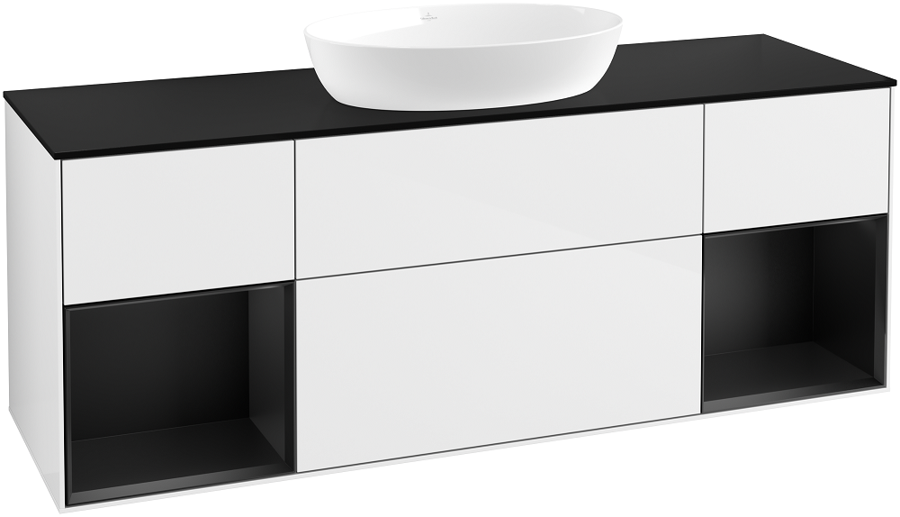 Тумба под раковину Villeroy & Boch Finion 160х50,1 см с подсветкой МДФ глянцевый белый лак/стекло черное матовое FD02PDGF