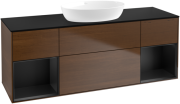 Тумба под раковину Villeroy & Boch Finion 160х50,1 см с подсветкой МДФ шпон грецкого ореха/стекло черное матовое FD02PDGN