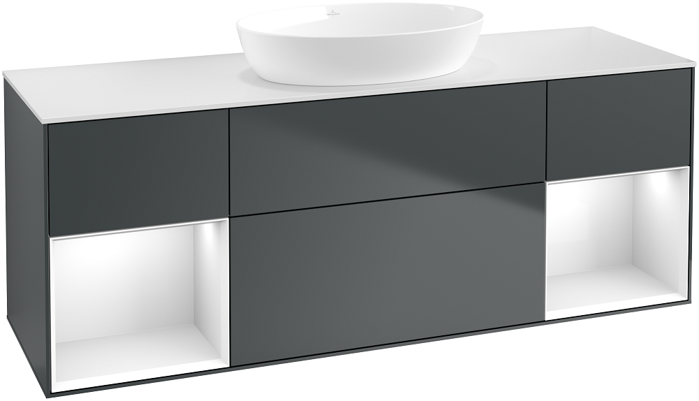 Тумба под раковину Villeroy & Boch Finion 160х50,1 см с подсветкой МДФ темно-синий матовый лак/стекло белое матовое FD01GFHG