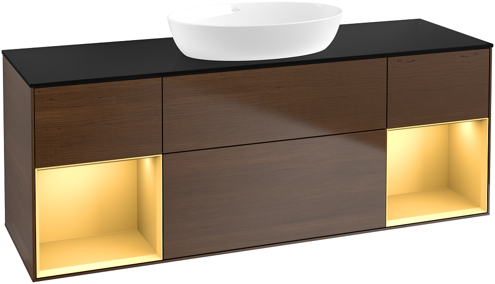 Тумба под раковину Villeroy & Boch Finion 160х50,1 см с подсветкой МДФ шпон грецкого ореха/стекло черное матовое FD02HFGN