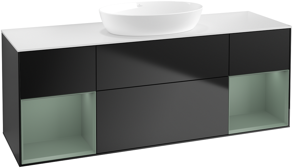 Тумба под раковину Villeroy & Boch Finion 160х50,1 см с подсветкой МДФ черный матовый лак/стекло белое матовое FD01GMPD