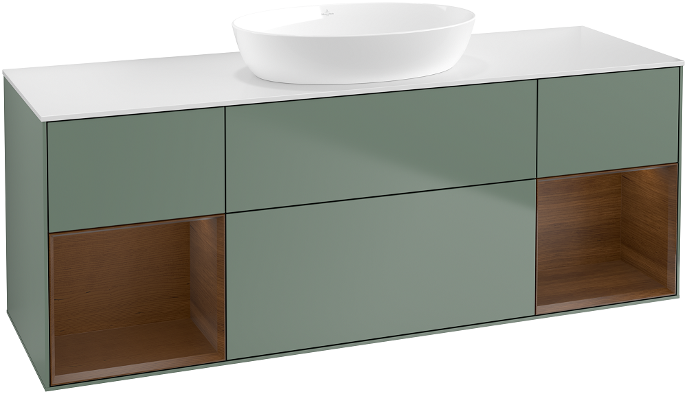 Тумба під раковину Villeroy & Boch Finion 160х50,1 см із підсвічуванням МДФ оливковий матовий лак/скло біле матове FD01GNGM