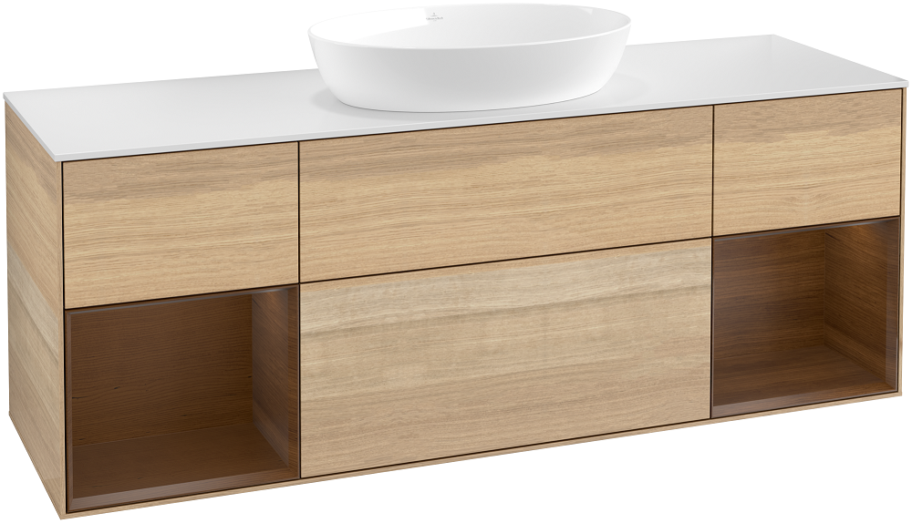 Тумба под раковину Villeroy & Boch Finion 160х50,1 см с подсветкой МДФ шпон дуба/стекло белое матовое FD01GNPC