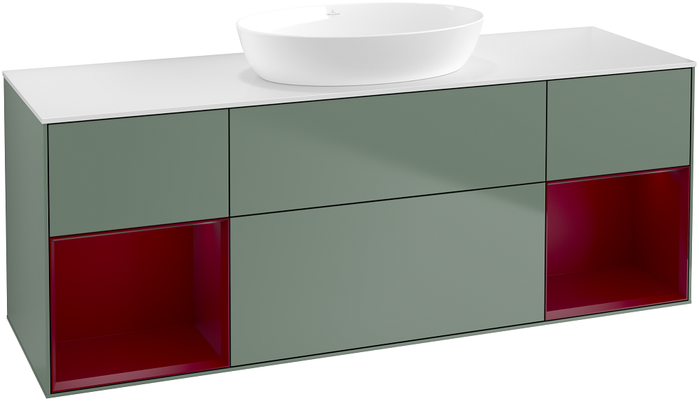 Тумба под раковину Villeroy & Boch Finion 160х50,1 см с подсветкой МДФ оливковый матовый лак/стекло белое матовое FD01HBGM