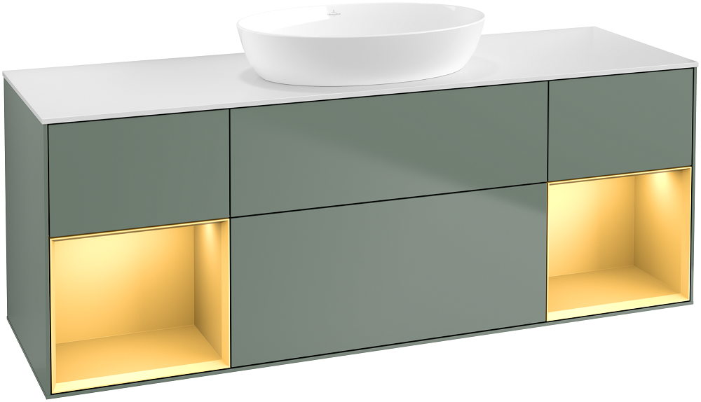 Тумба под раковину Villeroy & Boch Finion 160х50,1 см с подсветкой МДФ оливковый матовый лак/стекло белое матовое FD01HFGM