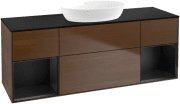 Тумба під раковину Villeroy & Boch Finion 160х50,1 см із підсвічуванням МДФ шпон волоського горіха/скло чорне матове FD02PDGN