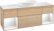 Тумба под раковину Villeroy & Boch Finion 160х50,1 см с подсветкой МДФ шпон дуба/стекло белое матовое FD01GFPC