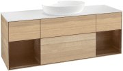 Тумба під раковину Villeroy & Boch Finion 160х50,1 см із підсвічуванням МДФ шпон дуба/скло біле матове FD01GNPC