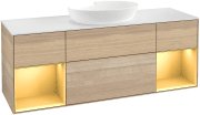 Тумба під раковину Villeroy & Boch Finion 160х50,1 см із підсвічуванням МДФ шпон дуба/скло біле матове FD01HFPC