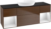 Тумба під раковину Villeroy & Boch Finion 160х50,1 см із підсвічуванням МДФ шпон волоського горіха/скло чорне матове FD02MTGN