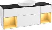 Тумба под раковину Villeroy & Boch Finion 160х50,1 см с подсветкой МДФ глянцевый белый лак/стекло черное матовое FD02HFGF